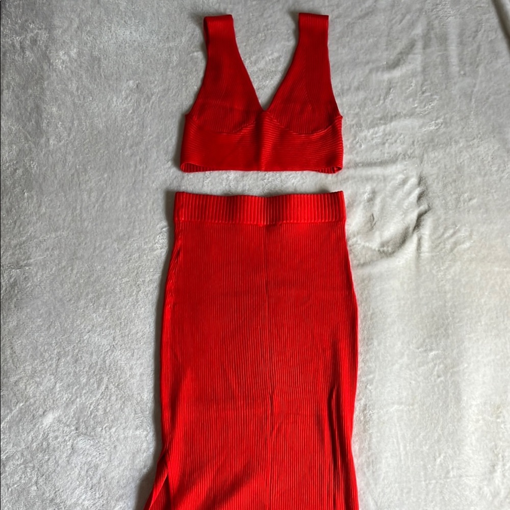 Sincerely Jules Red Midi Pencil Skirt Set